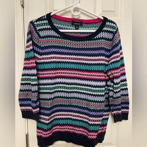 Lands End Supima Cotton striped sweater with 3/4 length sleeves